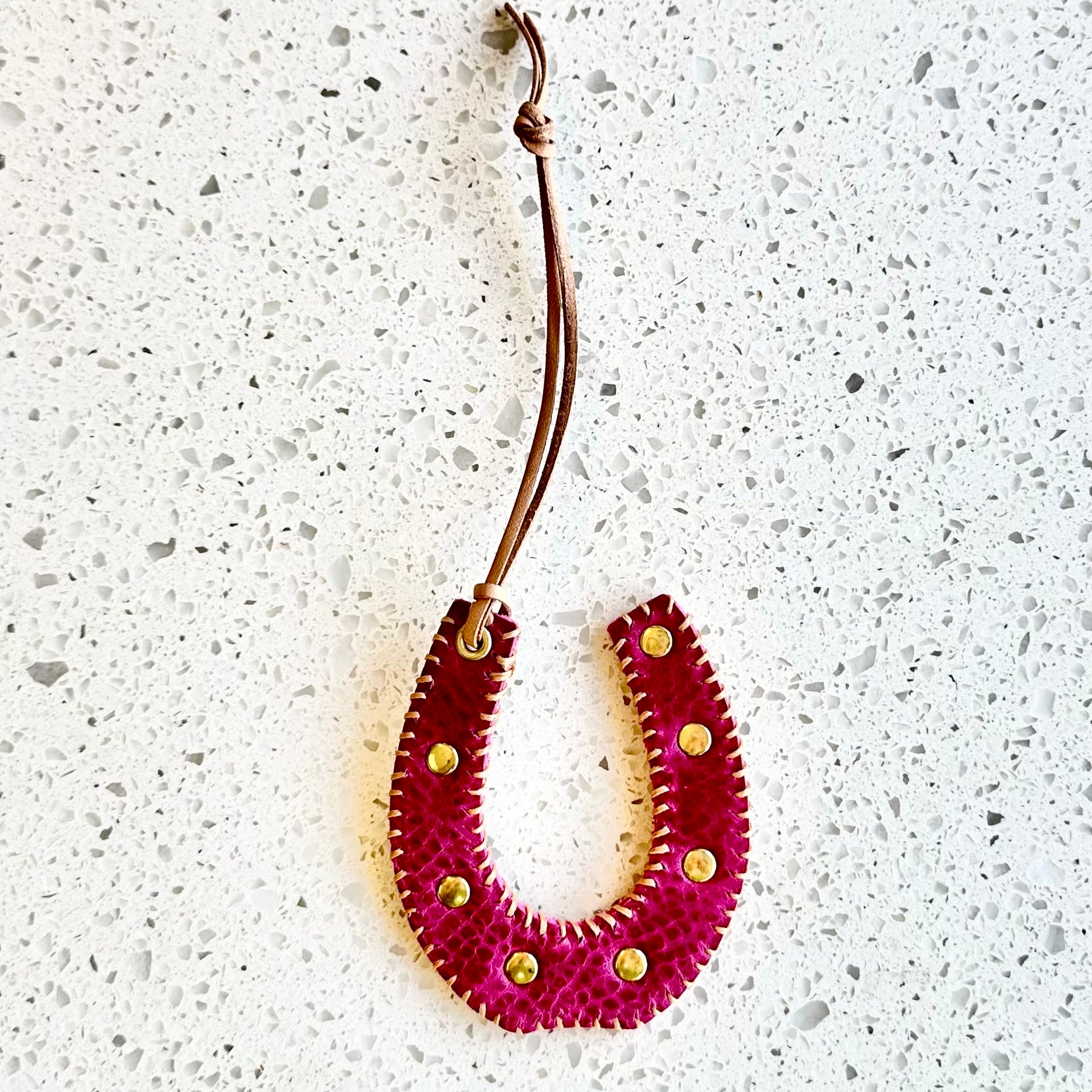 Horseshoe Purse Charm - Berry HANDBAGS Indigo Laine Tan Stitching