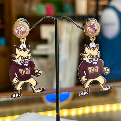 TXST Bobcat Mascot Earrings