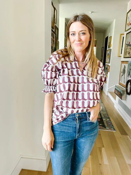 Puff Tunic Top - Maroon Boots TOP BROOKE WRIGHT