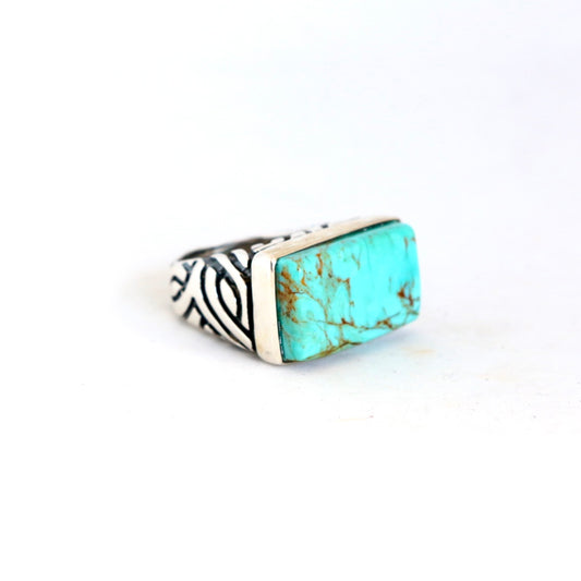 Kingman Turquoise Oversized Bar Ring Rings Dian Malouf   