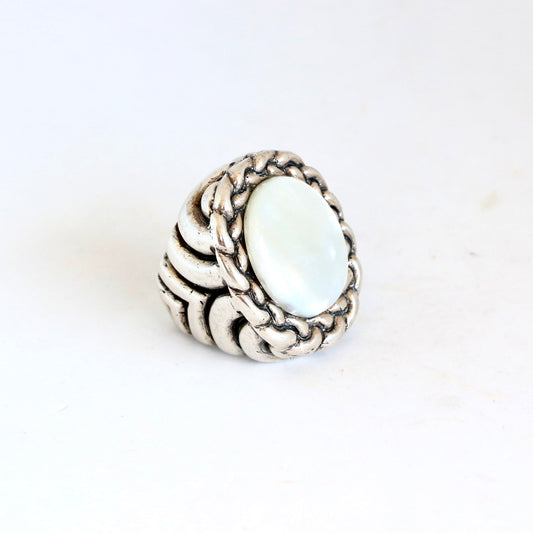 Large Oval Mother of Pearl with Braided Bezel Ring Rings Dian Malouf   