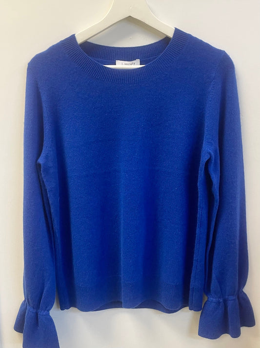 Cashmere Sweater with Ruffle Cuff - Sapphire Blue Sweaters J Society   