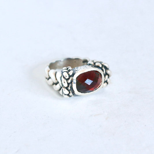 Faceted Garnet with Braided Shank Ring Rings Dian Malouf   