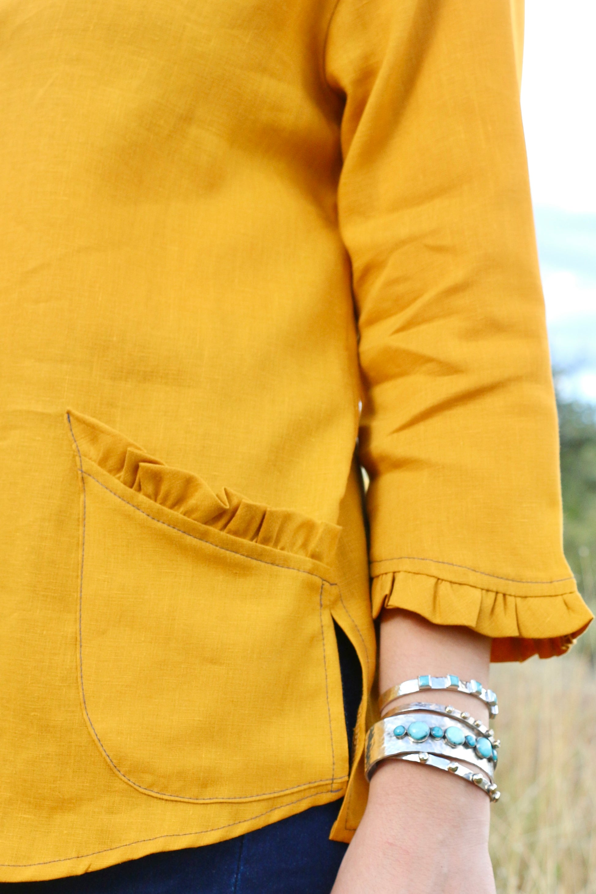 Color Block Ruffle Neck Shirt - Mustard Top Sweet Revenge Rags   