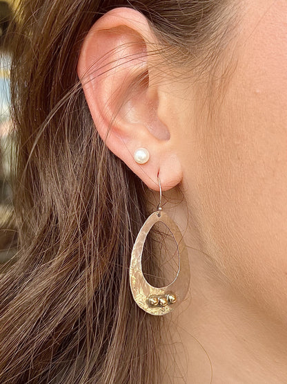Large Open Oval with 3 Gold Dots Earrings