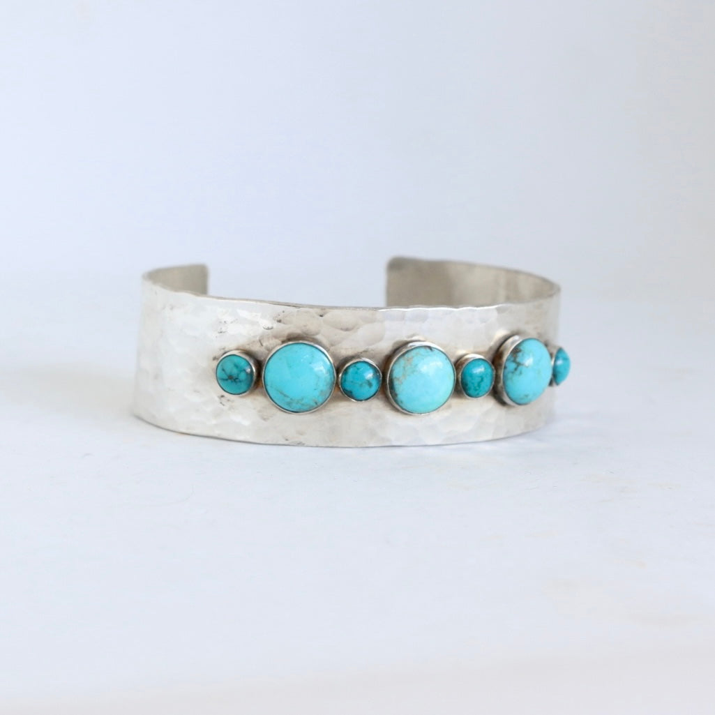 3/4” Two Tone Alternating Size Turquoise Cuff Bracelet Richard Schmidt   