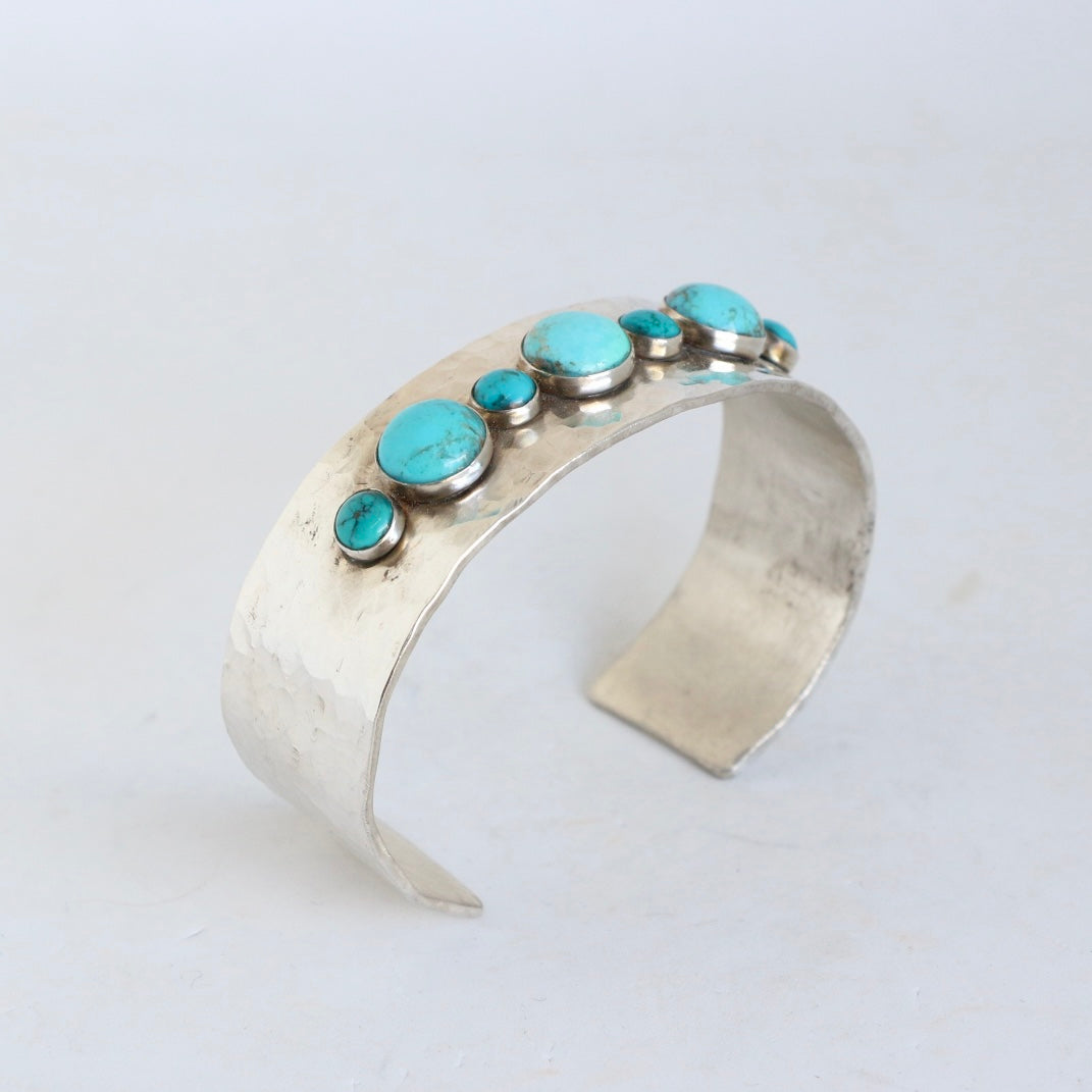 3/4” Two Tone Alternating Size Turquoise Cuff Bracelet Richard Schmidt   