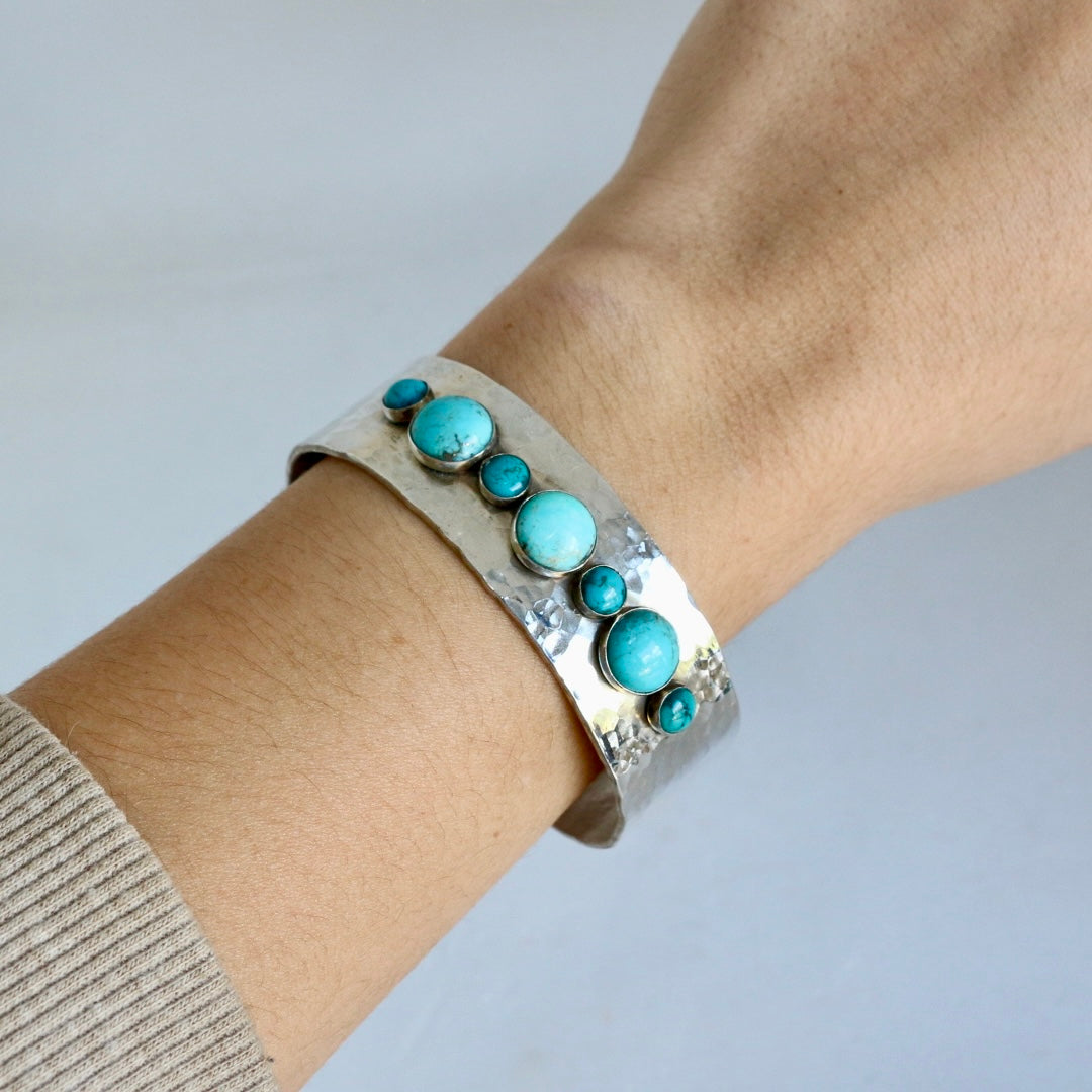 3/4” Two Tone Alternating Size Turquoise Cuff Bracelet Richard Schmidt   