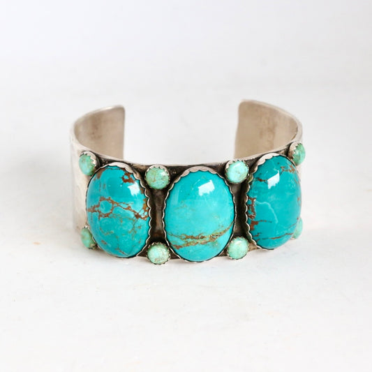 1" Large Oval Turquoise Stamped Sterling Cuff Cuffs Richard Schmidt   