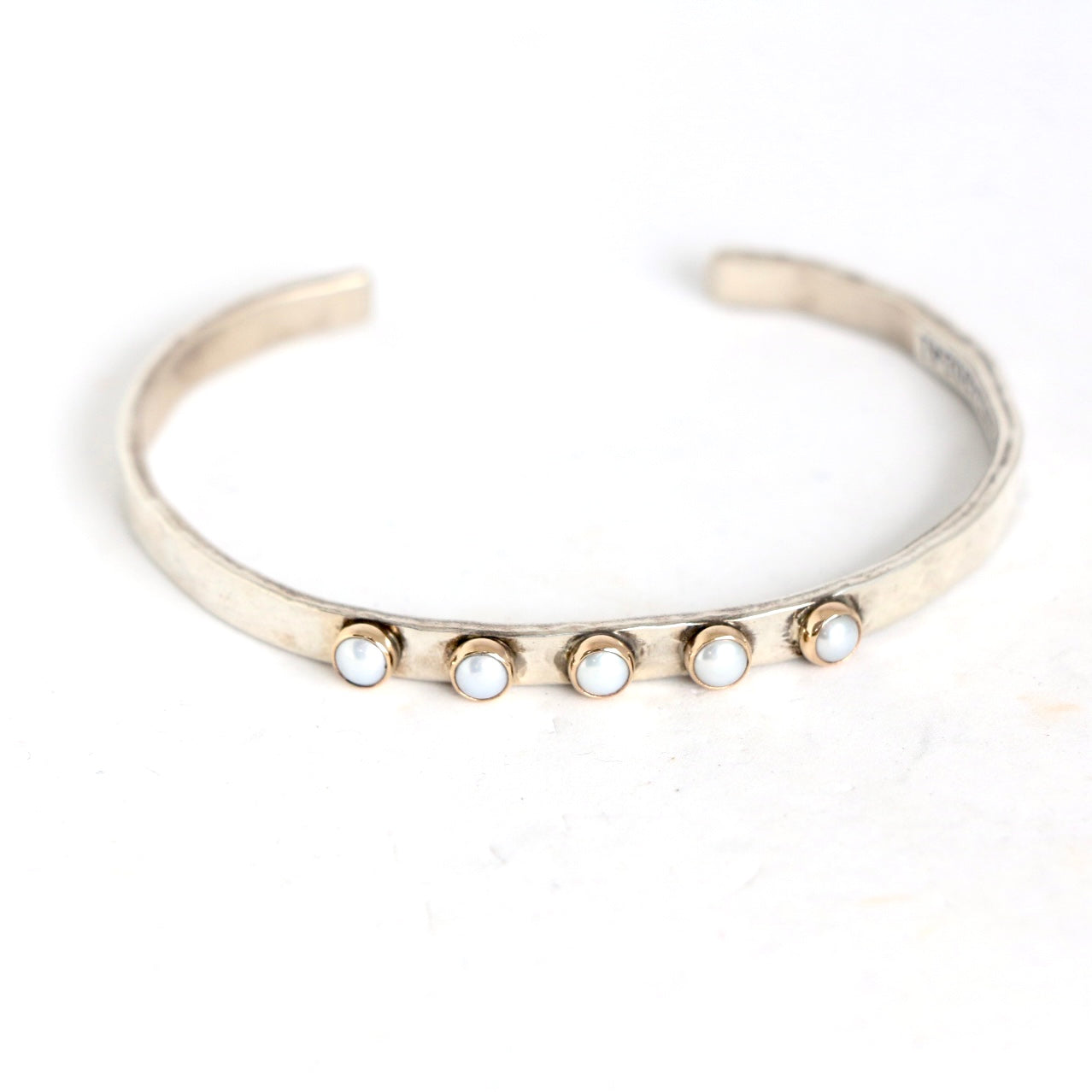 4mm 5 Freshwater Pearls with Gold Bezels Cuff Cuffs Richard Schmidt