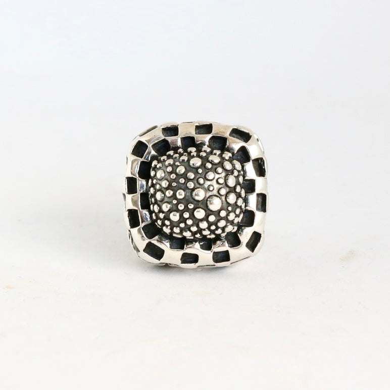 Big Square Sterling Caviar Ring Rings Dian Malouf