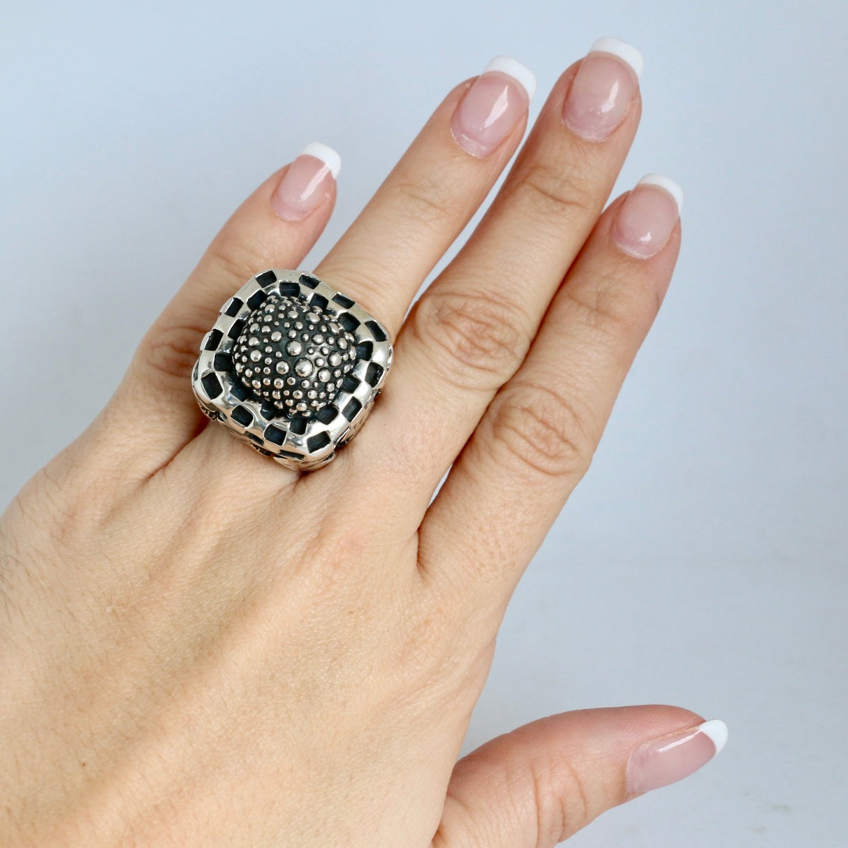 Big Square Sterling Caviar Ring Rings Dian Malouf