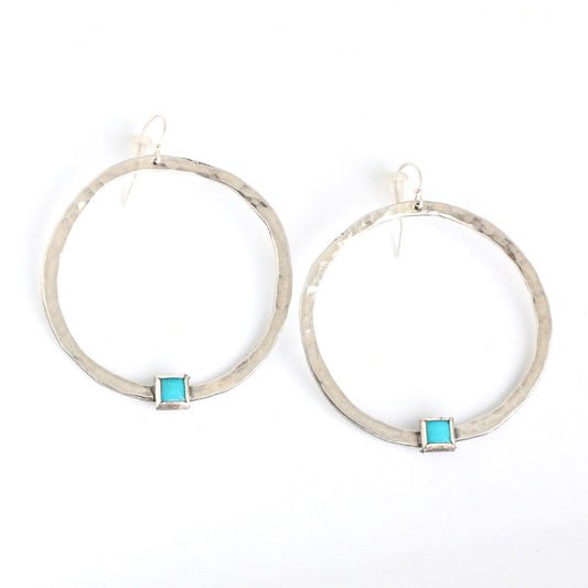 Wide Open Circle Hoop with Square Turquoise Earrings Earrings Richard Schmidt