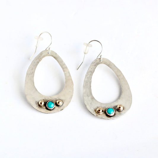 Large Open Oval with Gold Dots and Turquoise Earrings Earrings Richard Schmidt