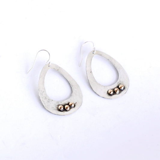 Large Open Oval with 3 Gold Dots Earrings