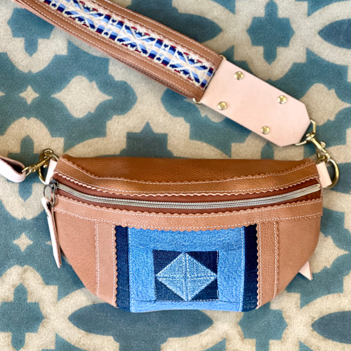 Blue Collar Small Fanny - Camel/Denim Patchwork