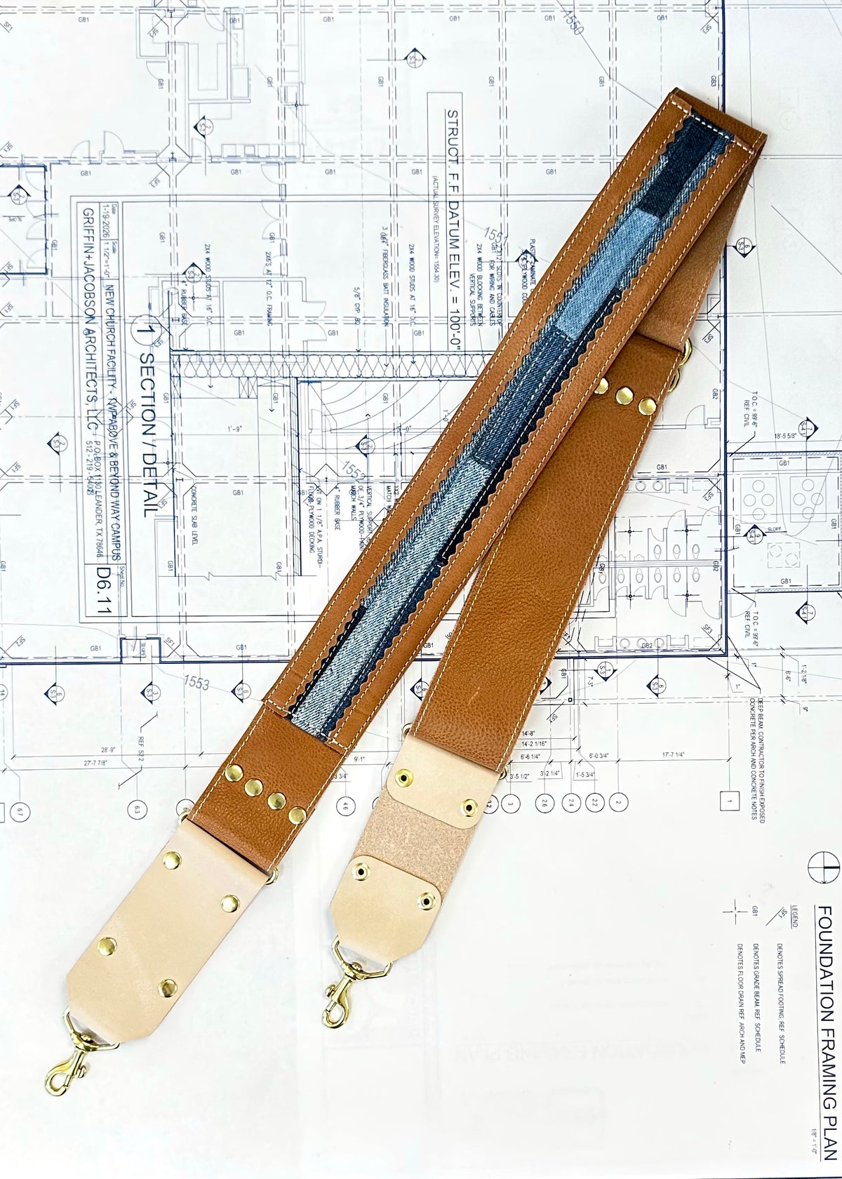 Blue Collar Leather Straps - Camel/Denim Stripe HANDBAGS Indigo Laine