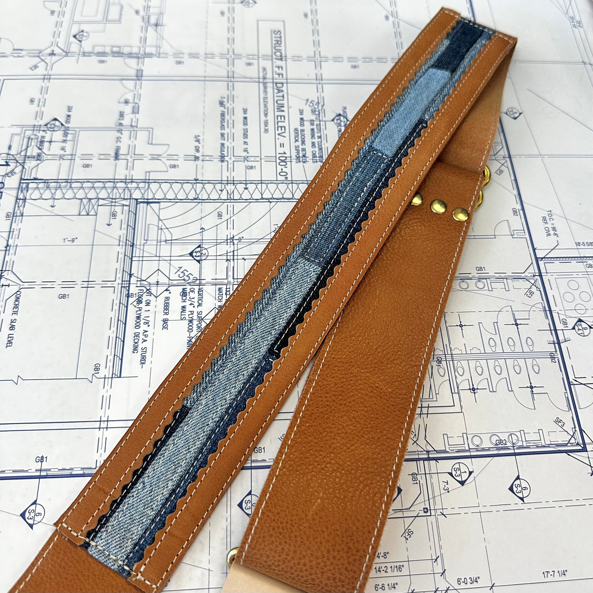 Blue Collar Leather Straps - Camel/Denim Stripe HANDBAGS Indigo Laine