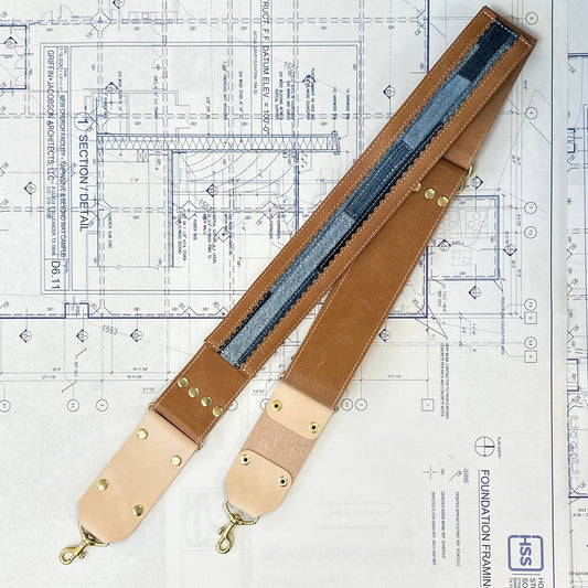 Blue Collar Leather Straps - Camel/Denim Stripe HANDBAGS Indigo Laine