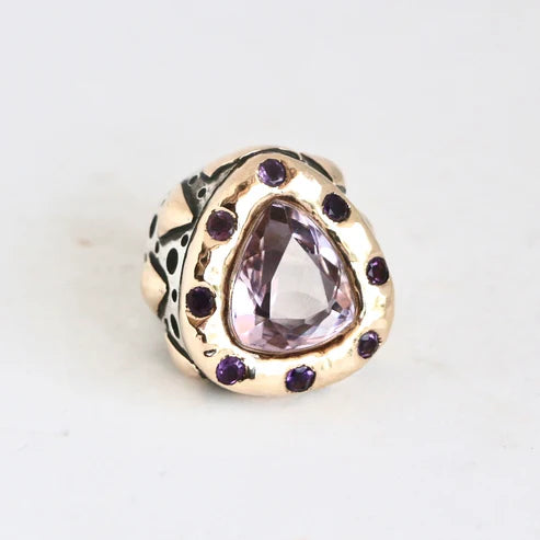 Large Faceted Amethyst with a Gold and Amethyst Bezel "Signature" Ring Rings Dian Malouf