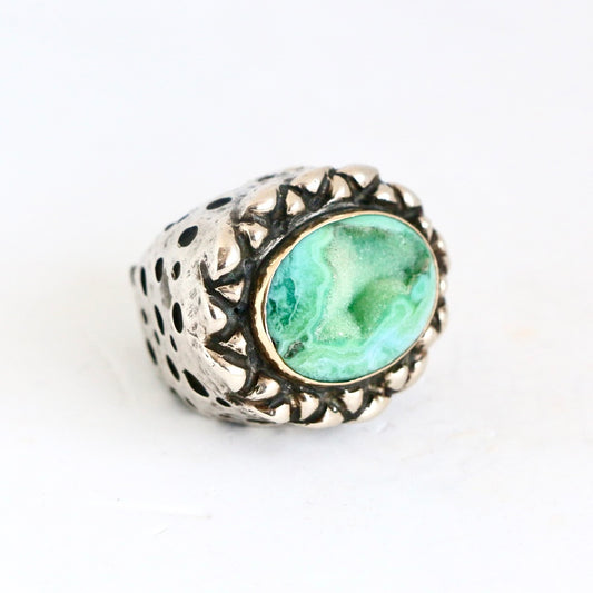 Large Oval Turquoise Druzzy with Gold Bezel "Signature" Ring Rings Dian Malouf