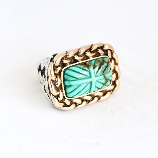 Carved Turquoise with Gold Braided Top "Signature" Ring Rings Dian Malouf