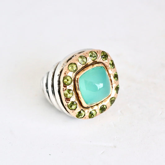 Chalcedony set in 14kt Gold with Green Peridot "Signature" Ring Rings Dian Malouf