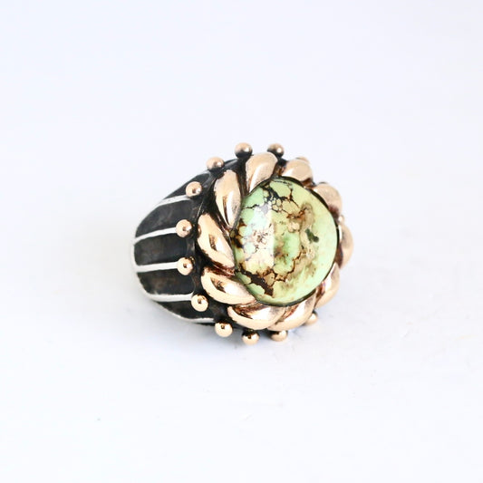 Green and Brown Turquoise with Gold Dots and Rope Top "Signature" Ring Rings Dian Malouf