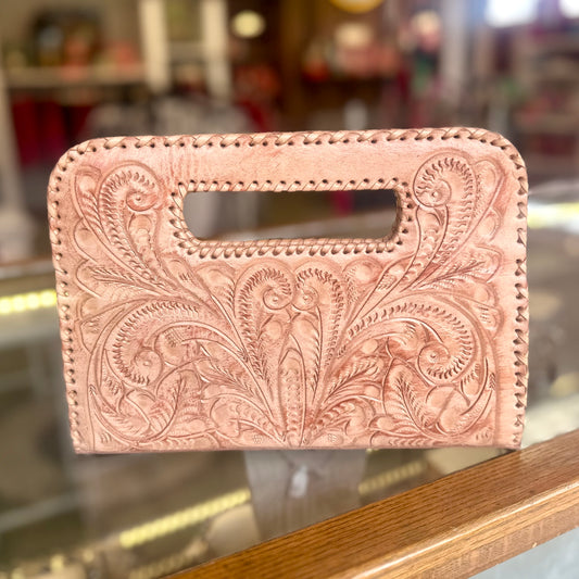 Lila Hand-Tooled Leather Small Clutch Clutch Hide and Chic Natural Antique