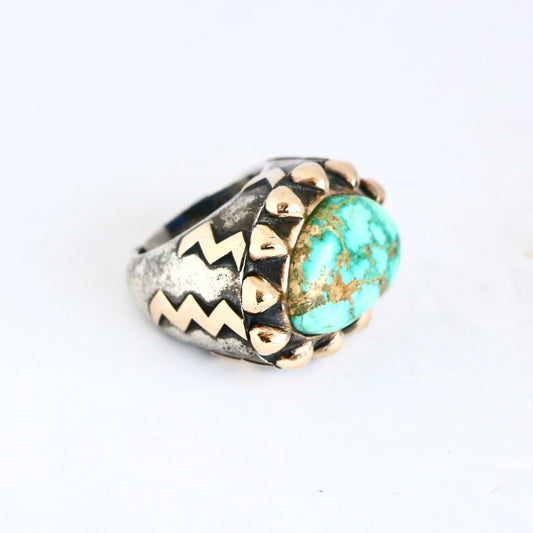 Turquoise with 14kt Gold Triangle Trim and Zigzag Shank "Signature" Ring Rings Dian Malouf