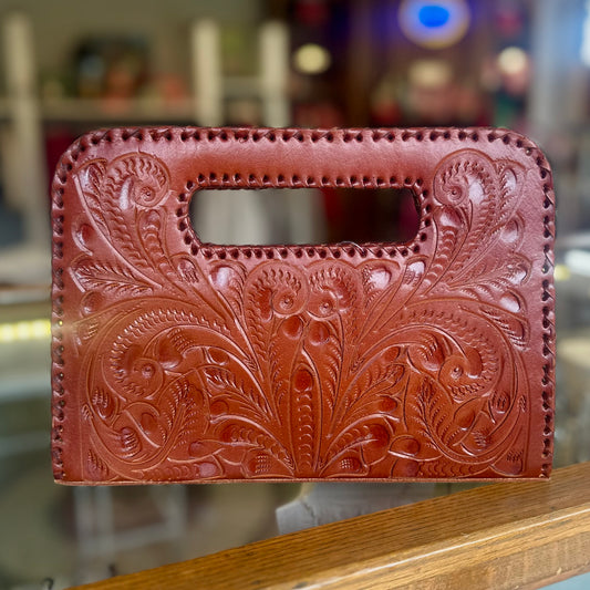 Lila Hand-Tooled Leather Small Clutch Clutch Hide and Chic Camel