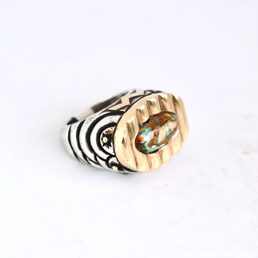Oval Opal Trimmed in Ridged 14kt Gold "Signature" Ring Rings Dian Malouf