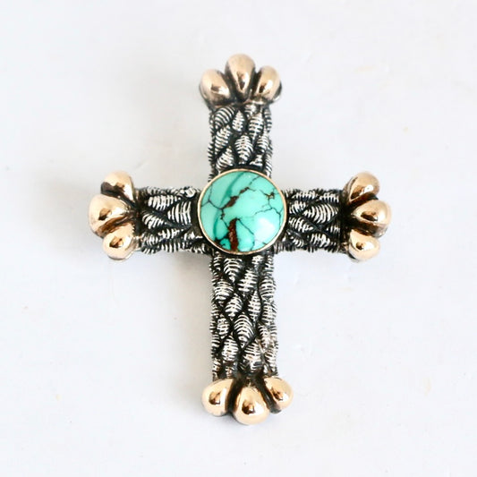 Cross with Turquoise and 14kt Gold "Signature" Pendant Pendants Dian Malouf