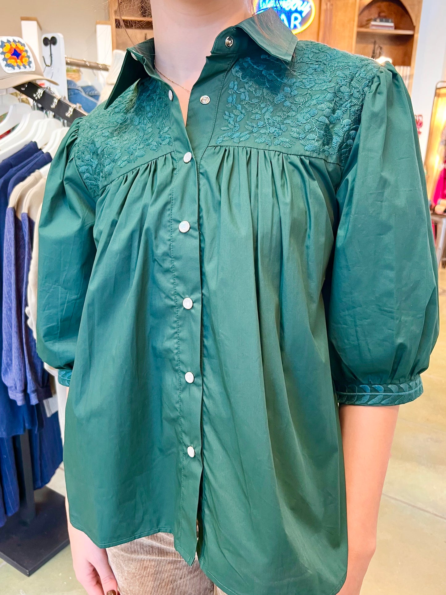 Double Cowgirl Blouse - Emerald Green Tops Spirit Dress