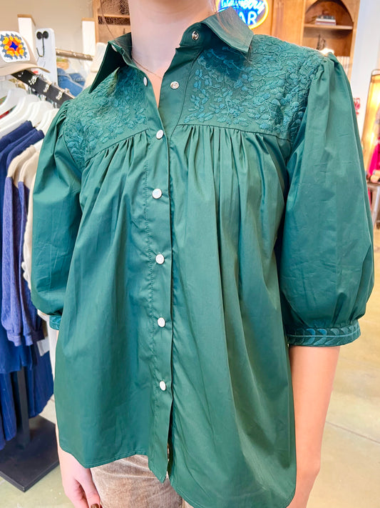Double Cowgirl Blouse - Emerald Green Tops Spirit Dress