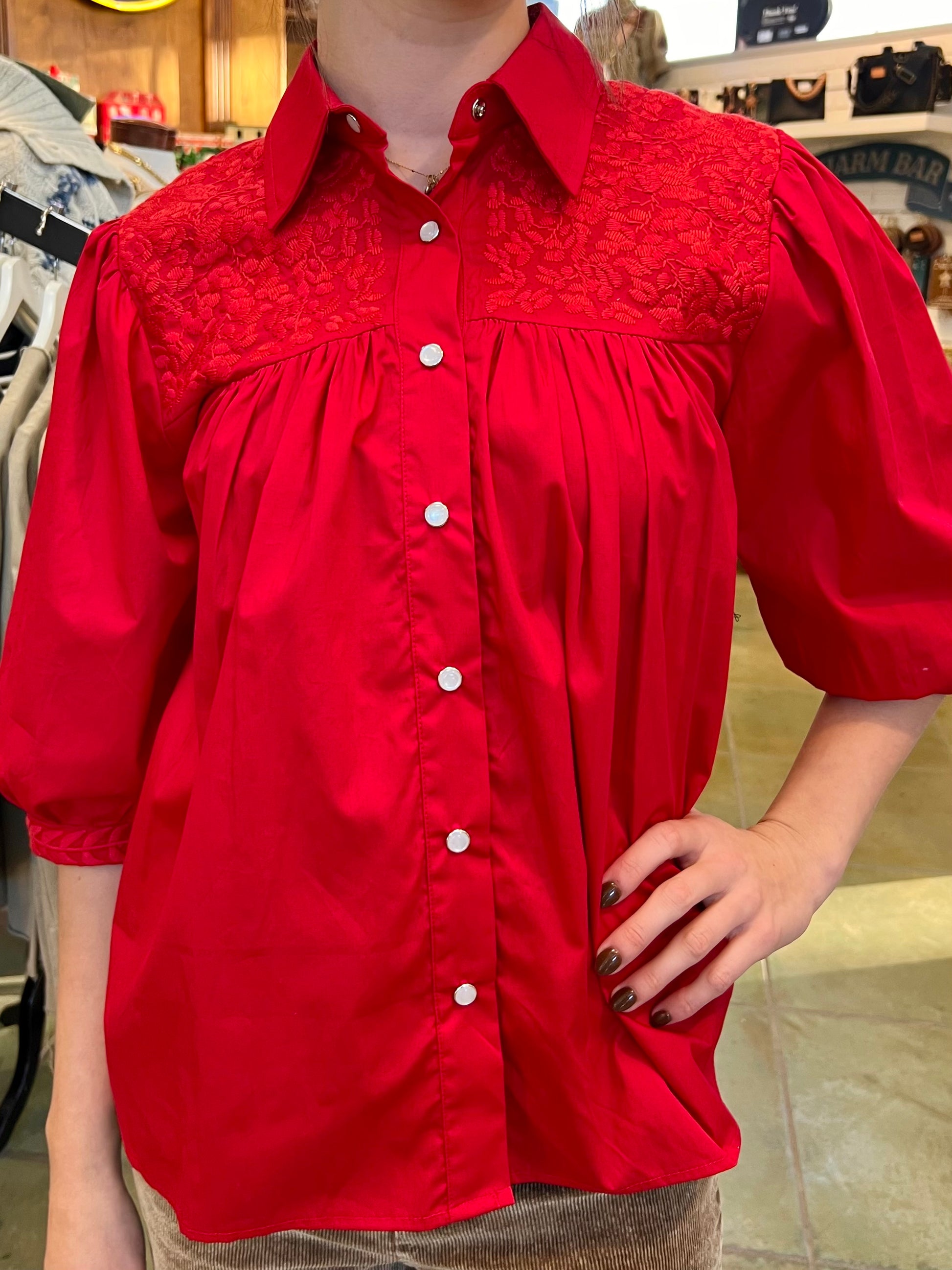 Double Cowgirl Blouse - Cranberry Red Tops Spirit Dress