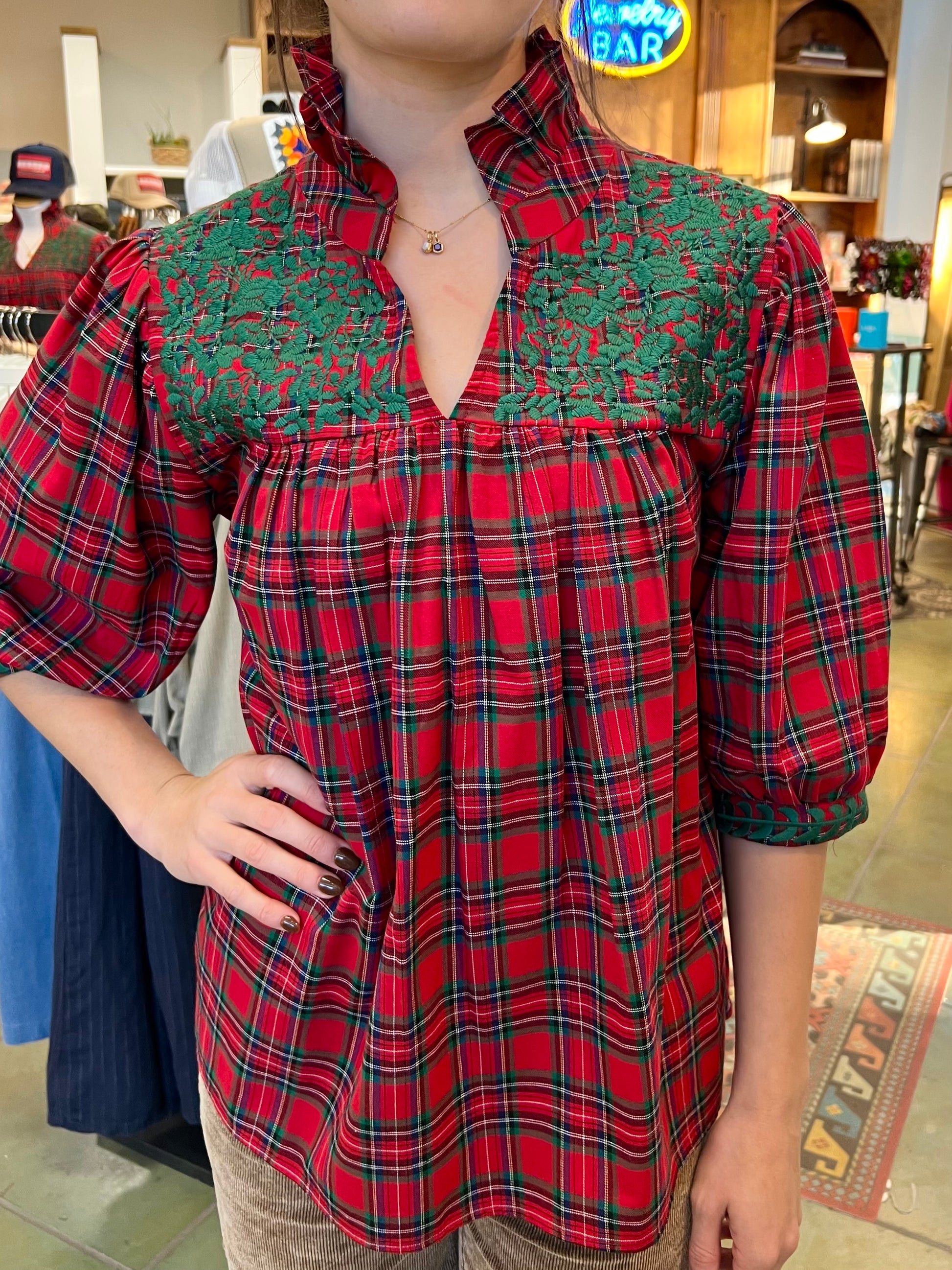 Holiday Tartan Plaid Tailgater Blouse TOP Spirit Dress