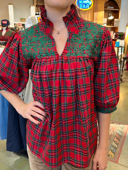 Holiday Tartan Plaid Tailgater Blouse TOP Spirit Dress