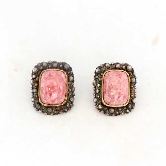Pink Rhodochrosite with Gold Bezel "Signature" Earrings Earrings Dian Malouf