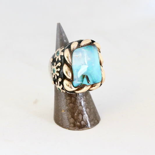 Large Light Blue Opal with Gold and Blue Topaz "Signature" Ring Rings Dian Malouf