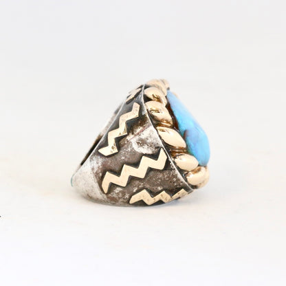 Large Triangular Blue Opal with Gold Scalloped Top "Signature" Ring Rings Dian Malouf