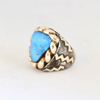 Large Triangular Blue Opal with Gold Scalloped Top "Signature" Ring Rings Dian Malouf