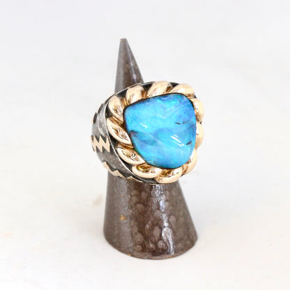 Large Triangular Blue Opal with Gold Scalloped Top "Signature" Ring Rings Dian Malouf