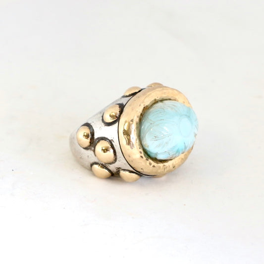 Large Engraved Opal Set in Gold with Gold Bubble Dots "Signature" Ring Rings Dian Malouf