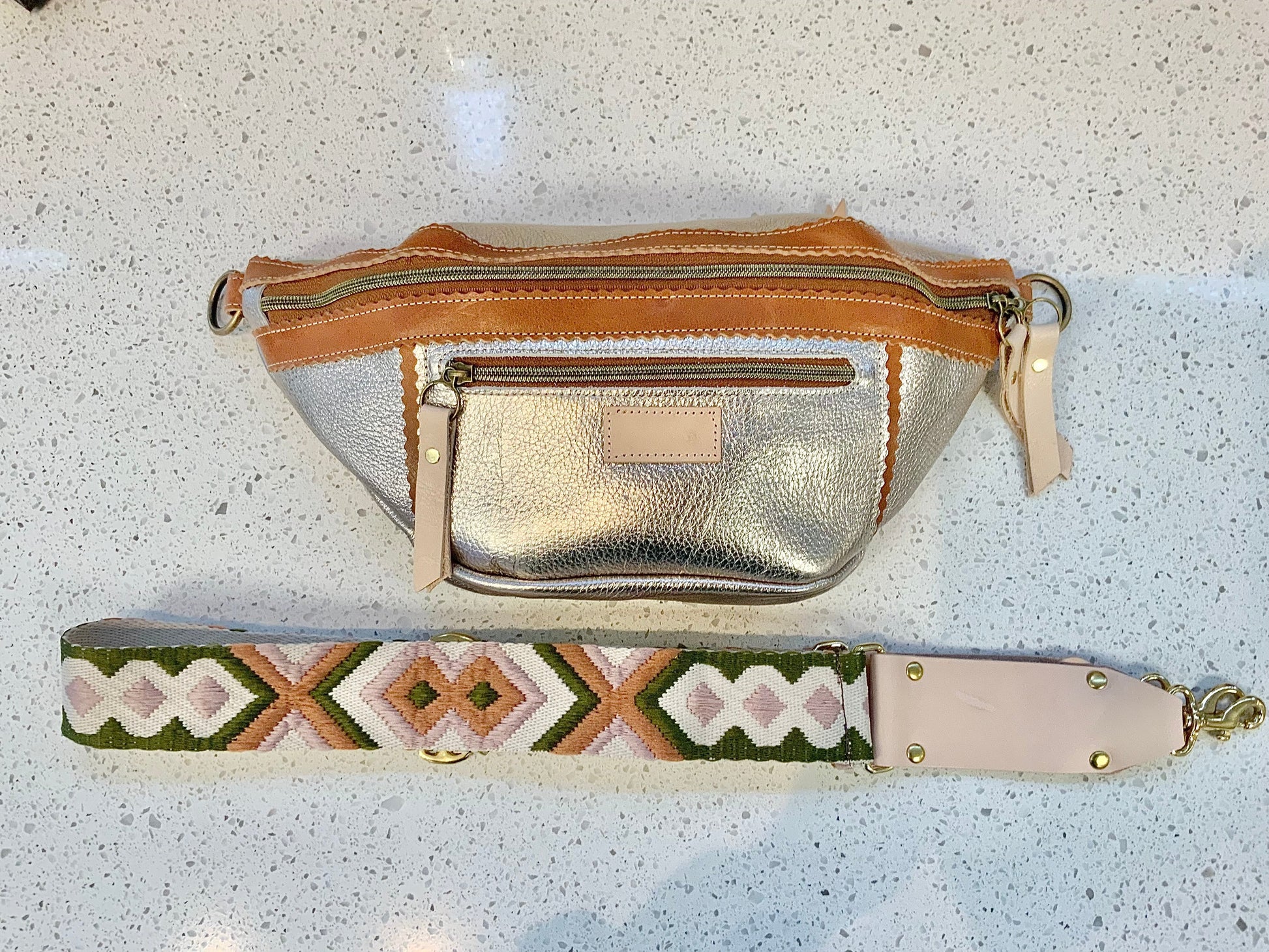 Large Sling - Champagne Stardust & Camel (Pouch Only) Fanny Packs Indigo Laine and Company   