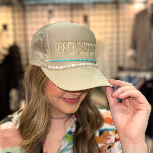 Howdy Trucker Hat - Khaki Trucker Hat Trends & Traditions Boutique   