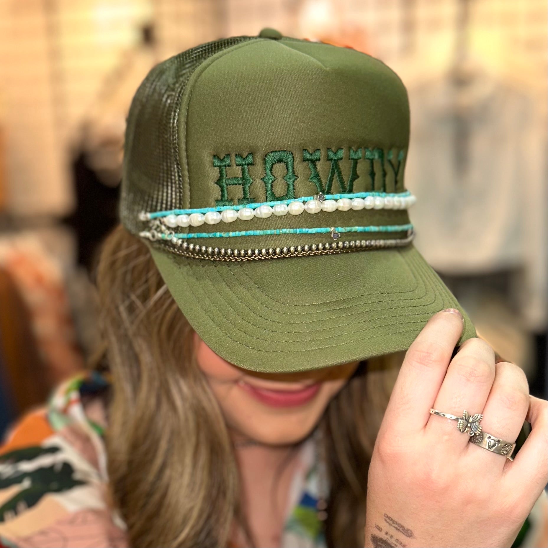 Howdy Trucker Hat - Olive Trucker Hat Trends & Traditions Boutique   