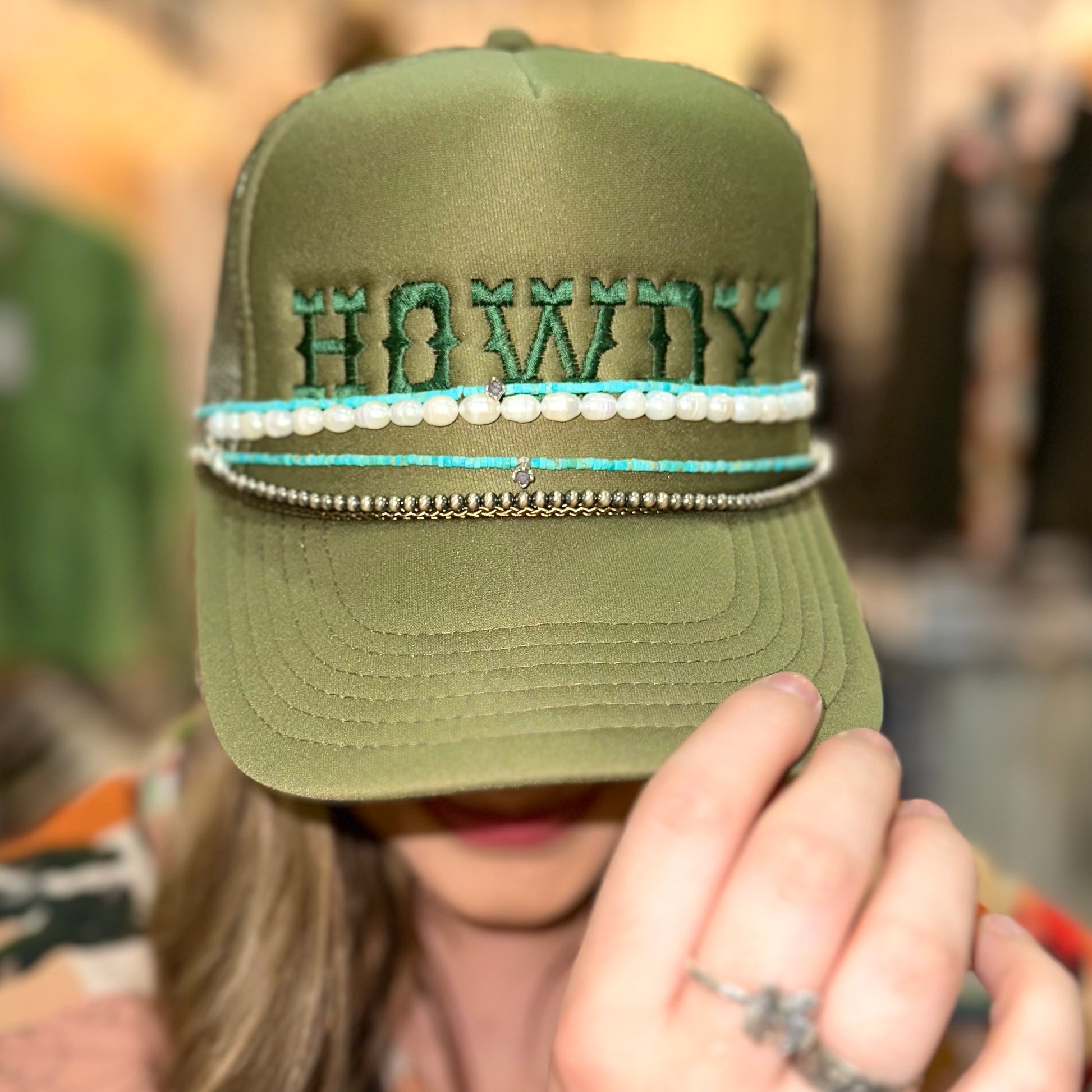 Howdy Trucker Hat - Olive Trucker Hat Trends & Traditions Boutique   