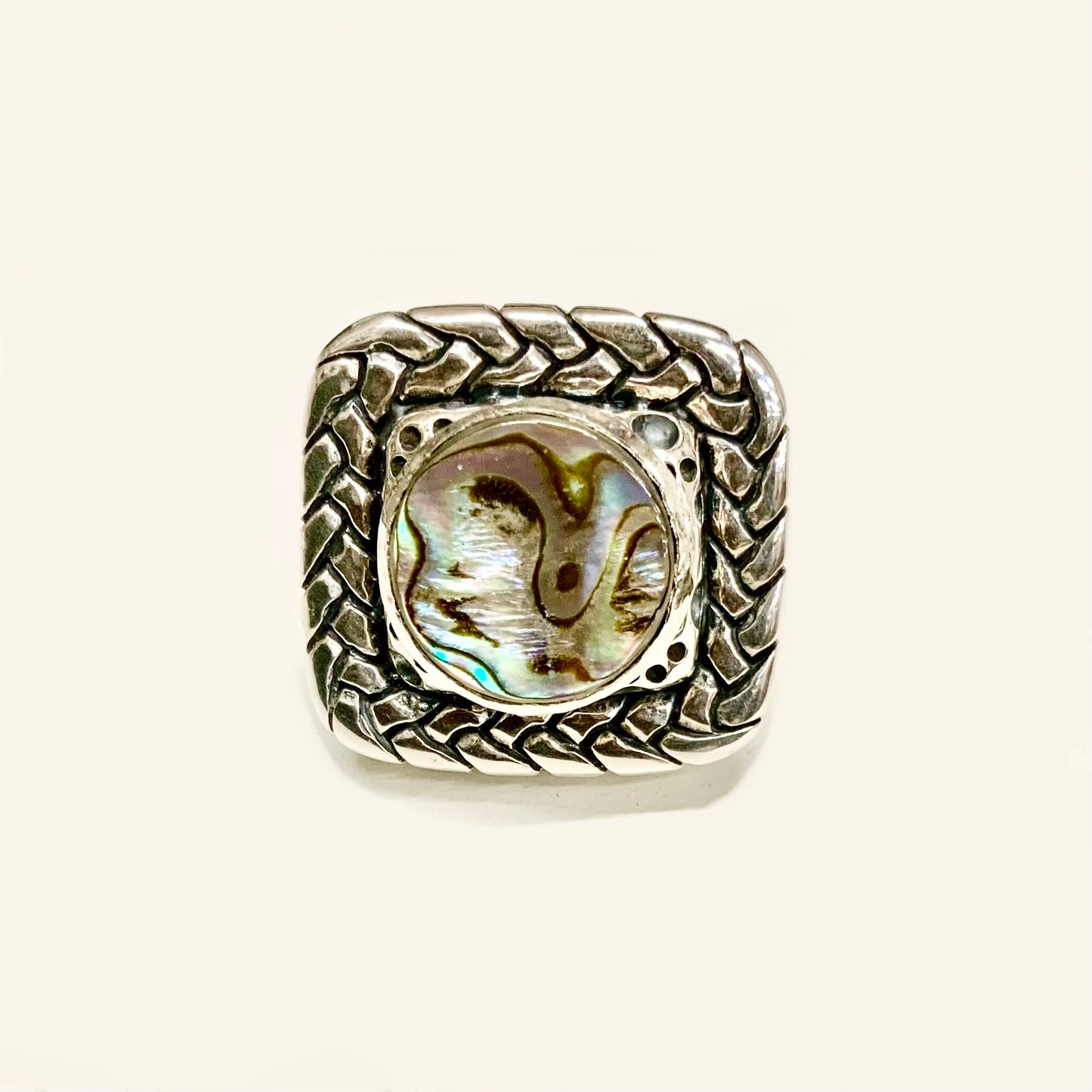 Abalone Square Braided Ring Rings Dian Malouf   