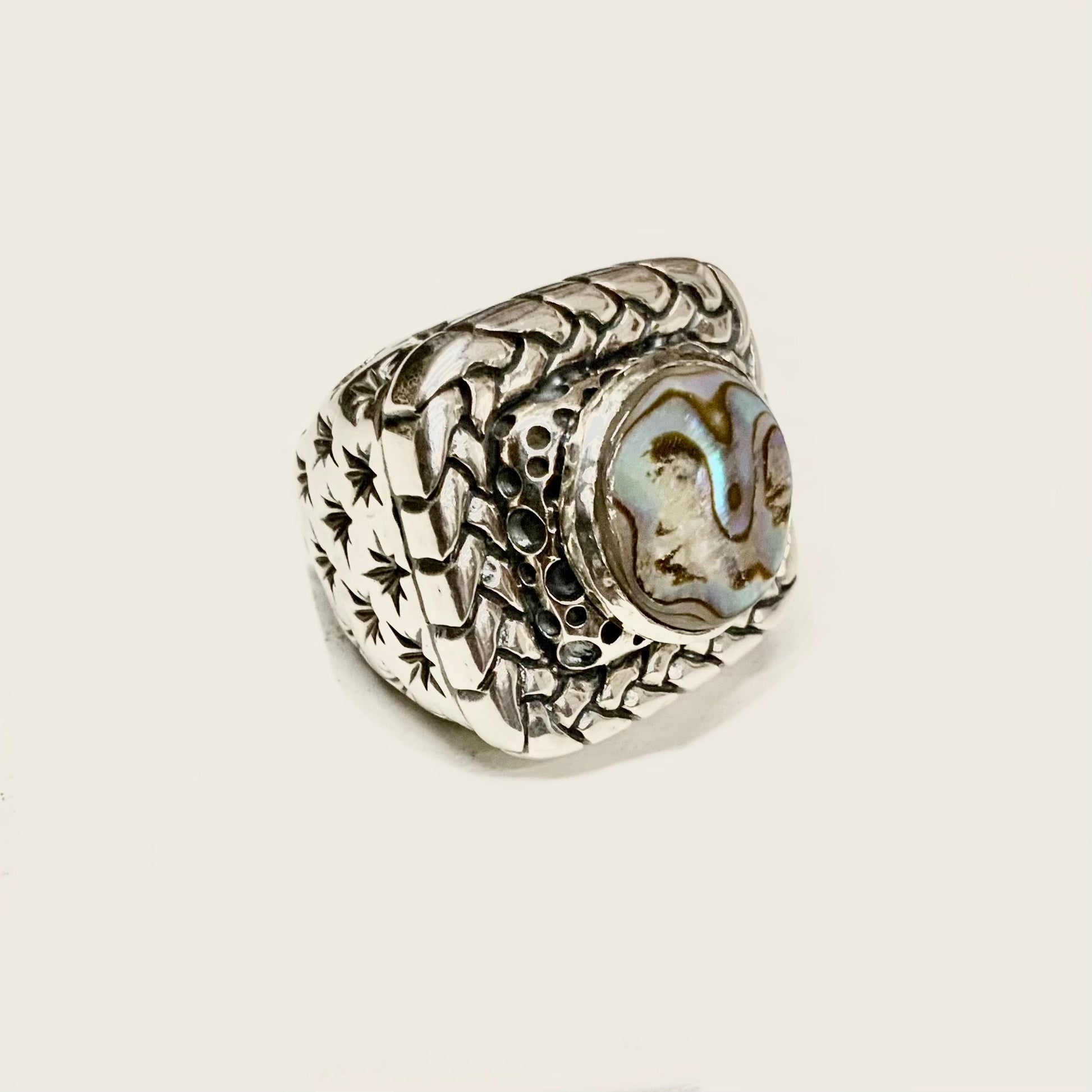 Abalone Square Braided Ring Rings Dian Malouf   